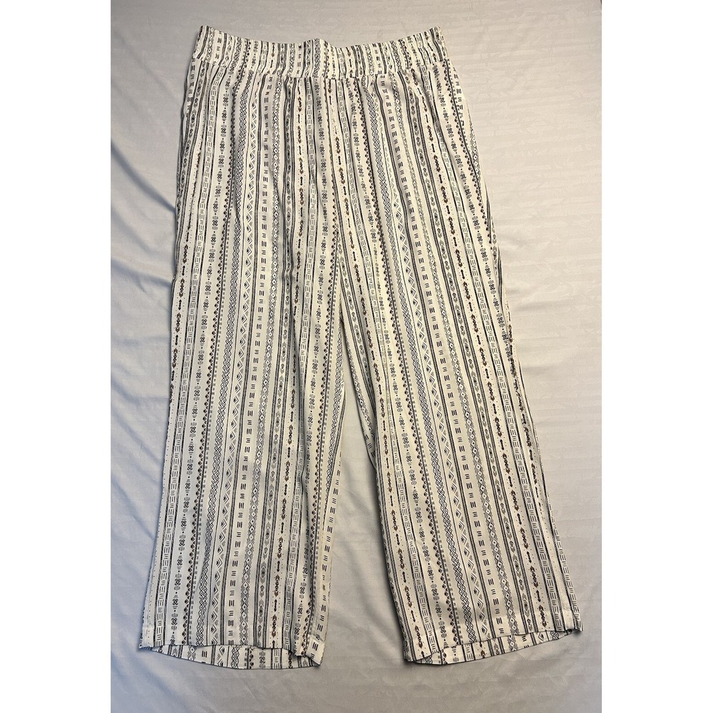 Love & Legend Women's 1x Palazzo Pants Off White All Over Line Pattern Wide Leg